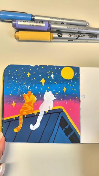 屋顶看星空的小猫咪 屋顶看星空的小猫咪来啦🌌
心里装着星辰,眼里全是温柔,
静静欣赏天空,真的太治愈了。
#星空 #丙烯马克笔 #跟抖音学画画 #猫咪 #零基础学画画