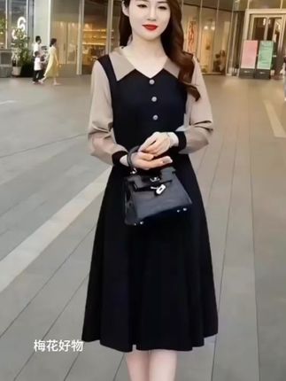 有口袋气质黑色连衣裙春秋新款大码长袖百搭时尚连衣裙女#时尚气质穿搭 #优雅气质 #收腰显瘦显气质 #美观大气款式好看 #优雅时尚与众不同