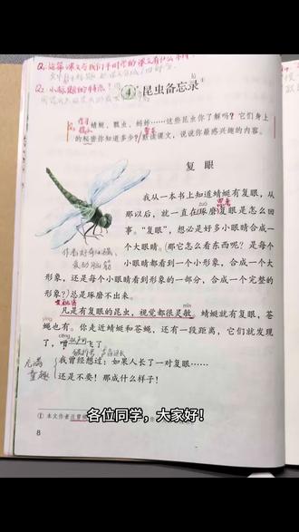 三下第一单元第四课《昆虫备忘录》#三年级 #语文 #课堂笔记 #小学语文 #真实生活分享计划