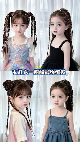 女儿六一甜酷彩绳发型#儿童编发#彩绳编发#编发教程#头饰发饰 @抖加🔥上热门🔥dou+🔥热点宝