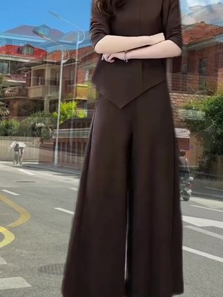 休闲坠感阔腿裤套装女2025年秋装新款大码洋气减龄时尚职业两件套