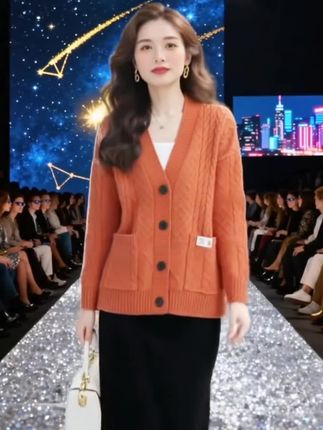 时尚休闲加厚针织开衫 #时尚百搭 #休闲减龄 #流光机能风穿搭太有生命力了 #琥拍流光风外套太适合秋天了#早秋秀场抄作业告别路人感