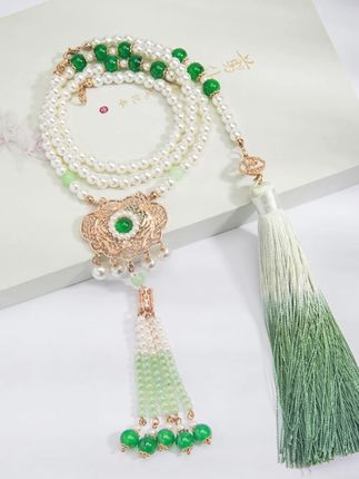 琉璃吊坠 汉服项链流苏后缀背云浅绿软璎珞古装平安锁吊坠#好物#种草#装饰#项链#配饰