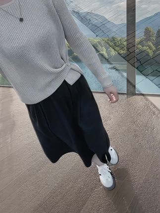 韩系设计感下摆提扣针织衫女秋冬新款百搭简约休闲纯色毛衣 #韩系穿搭 #慵懒风#遮肉显瘦 #小个子穿搭 #针织毛衣