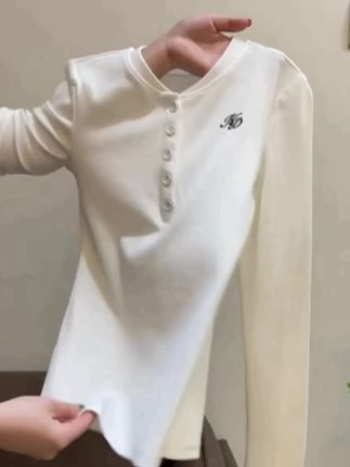 iiiamX灰色v领加绒修身t恤打底衫女2025冬季打底长袖内搭正肩上衣