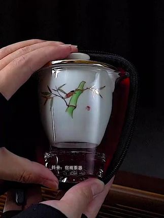 顶先 白瓷旅行茶具一壶三杯节节高升便携式功夫茶具A4600#好东西一起分享