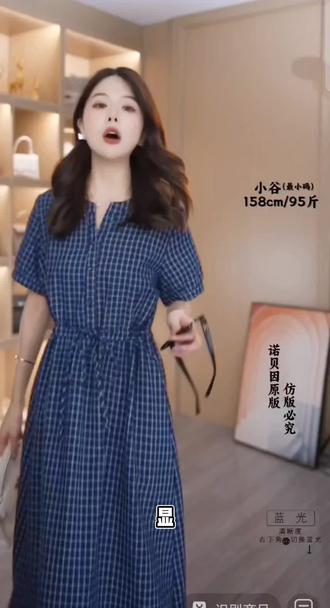 nuobeiyin/诺贝因夏款收腰显瘦文艺显瘦百搭格子连衣裙#格子连衣裙 #蓝色格子连衣裙 #格子控 #轻奢女装 #高级感穿搭
