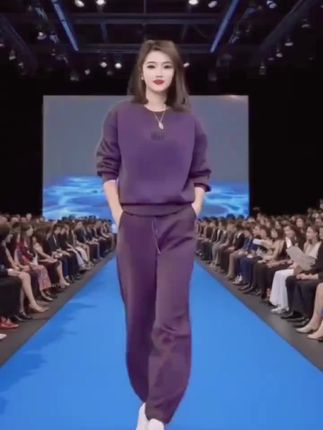 紫色卫衣运动套装女2025年秋冬加绒圆领长袖上衣休闲束脚裤两件套#好货推荐 #当天发货