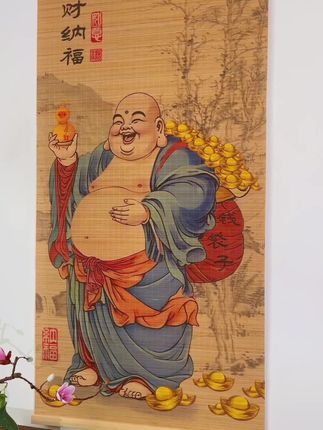 弥勒笑福运达到竹编挂画#装饰画 #竹编工艺品 #弥勒 #玄关装饰画