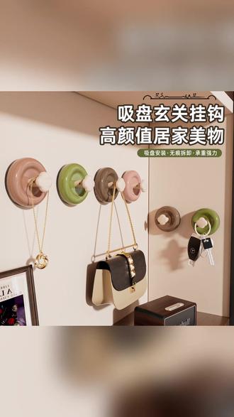 吸盘玄关挂钩真空承重粘胶免打孔入户钥匙帽子置物架 #收纳好物 #玄关整理 #免打孔安装 #实用家居 #钥匙挂钩