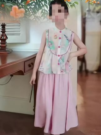 #女童国风碎花无袖阔腿裤套装,#2025新款新中式娃娃衫夏季背心裙裤子#孩子暑假游玩拍照服装#骗你生女儿@巨量千川