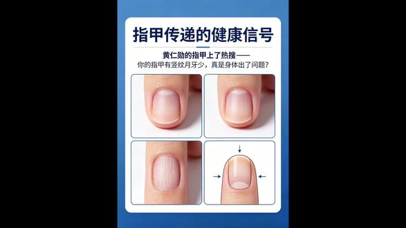黄仁勋的指甲上了热搜,你的指甲有竖纹月牙少,是身体出问题了? 抖音热搜黄仁勋指甲事件!你的指甲有竖纹月牙少是不是身体出了问题终于有科学解释了!2025年《美国皮肤病学会杂志》两篇重磅综述指出指甲颜色和结构的改变确实可能是全身性疾病的信号,但指甲竖纹绝大多数是正常的年龄变化和干燥导致的,月牙少也属于正常生理变异。真正要警惕的是指甲颜色异常变黑变黄剥离凹陷、指甲下面出现黑色纵向条纹,体检时指甲检查也是全身体检的一部分,指甲健康知识、养生辟谣、自我体检小常识,看完赶紧对照自己的指甲看看!
#养生 #健康科普 #指甲 #指甲月牙 #上热门