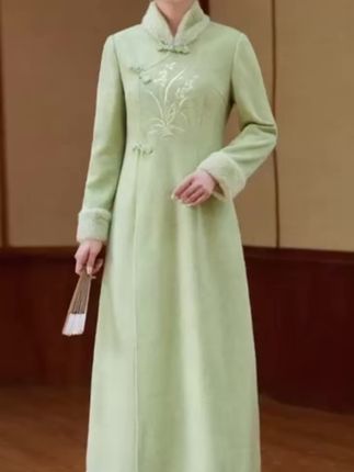 【F225】秋冬中长款加厚民国风优雅气质日常复古刺绣中式呢子大衣#秋冬穿搭 #国风刺绣 #呢子大衣 #复古穿搭 #优雅气质
