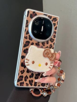 华为折叠屏手机壳 棕色皮质豹纹绒布kitty猫磁吸支架#华为matex6 #matex6 #华为matex6手机壳 #华为matex5 #matex5