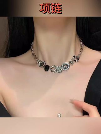 #项链 甜酷风纽扣项链女锁骨链项圈choker颈环颈链酷#项圈#锁骨链#颈链#装饰品