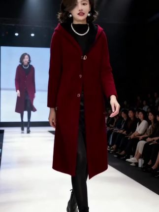 这款酒红色连帽长款外套尽显优雅大气,精致纽扣设计增添细节感,连帽款式兼顾时尚与实用性。面料厚实保暖,长款版型修饰身形。内搭黑色高领衫,搭配黑色靴装,风格成熟干练,是秋冬抵御寒意、提升穿搭质感的不错选择。