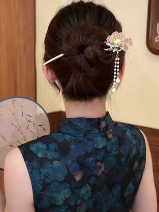 中式流苏簪子珐琅彩国风旗袍牡丹花u型发簪高级感气质发古风簪子 #头饰发饰 #时尚发饰 #教你变美 #发饰分享 #发饰搭配