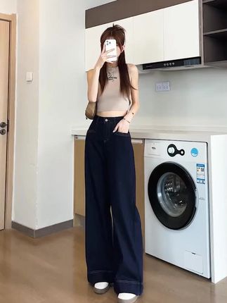夏季新款丹宁蓝牛仔阔腿裤,高腰显瘦超有范! #丹宁蓝牛仔裤 #高腰窄版裤 #夏季牛仔长裤 #高腰显瘦裤 #夏季阔腿裤