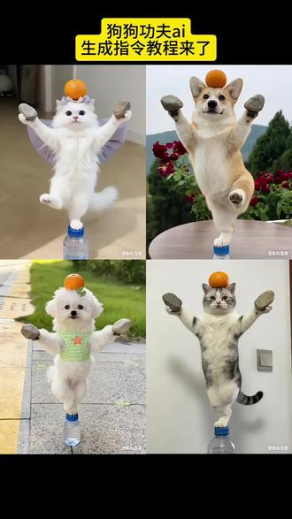 #功夫 #宠物科普 帮我生成一张照片:把图一的宠物单脚站立在水瓶盖子上,整个身体向上垂直伸展,两只前爪向两侧张开抬起分别拿着2块石头,保持身体平衡,用头顶稳稳顶着一颗橘子,努力维持着身体的平衡,正面看向镜头,呈现出一种可爱又努力稳住重心的模样。#豆包ai #豆包P图已经nextlevel了