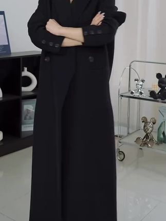 黑色风衣外套女2025年秋季新款韩版宽松显瘦长款过膝休闲西装大衣#高级感穿搭 #气质风衣穿搭 #韩版西装大衣女 #长款西装大衣#气场全开