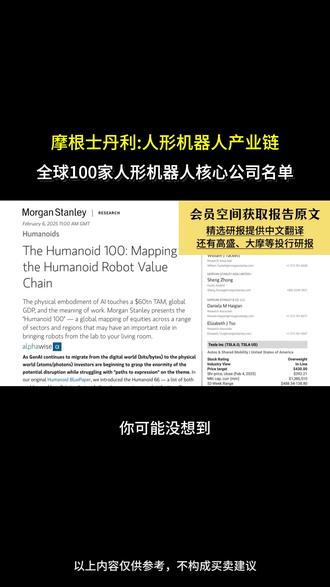 摩根士丹利 人形机器人价值链,全球100家人形机器人核心公司 #人形机器人 #三花智控 #财经 #外资研报 #高盛