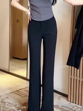 黑色喇叭裤女春秋2025新款小个子显瘦高腰垂感百搭休闲西装微 #喇叭裤 #小个子 #休闲西装