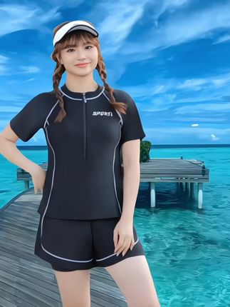 胖mm显瘦大码200斤游泳衣女短袖保守遮肚防走光高档速干专业泳装#泳衣女款#大码#保守#遮肉#显瘦