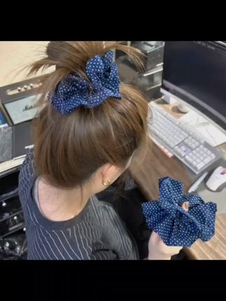 蓝色小波点大肠发圈,扎头发头绳,弹力耐用ins皮筋#发圈头绳