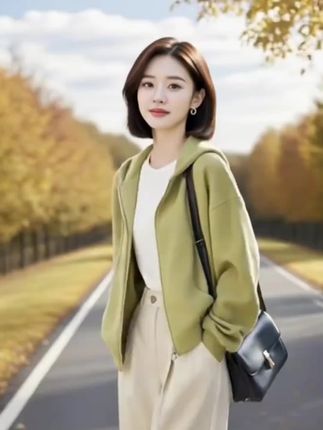 开衫宽松型长袖常规纯色卫衣休闲韩版百搭减龄洋气设计感外套