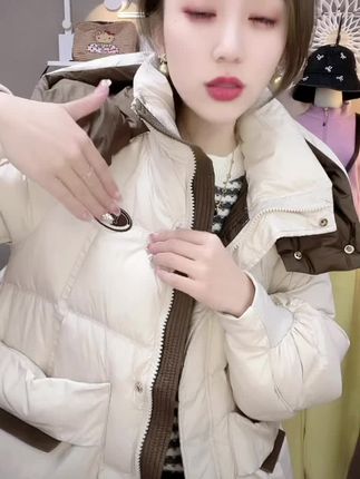 日本muku u冬季新款拼色羽绒服女中长款撞色茧型韩版百搭连帽外套#秋冬新款#羽绒服#夹克外套#谁穿谁好看#性价比超高