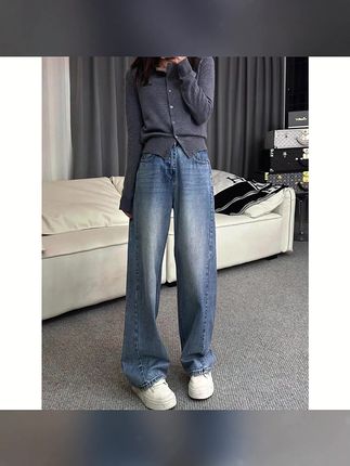 高腰牛仔裤女秋冬大码女装胖mm宽松香蕉裤加绒牛仔裤宽松阔腿裤#牛仔裤  #窄版牛仔阔腿裤  #牛仔裤推荐  #显高显瘦显腿长  #阔腿裤