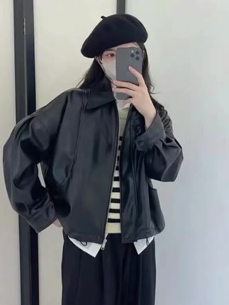 2025春秋季皮衣短款翻领时尚短外套韩版58815百搭网红宽松复古@DOU+小助手