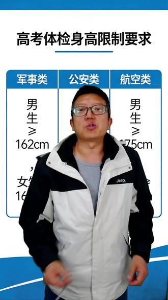 三月份体检,身高“凑一凑”,能信吗 高考对身高有明确限制的专业,主要集中在军警、航空、艺术、体育、医学、航海/消防等领域,以下是按类别整理的核心要求(2026年主流标准):
一、军警类(最严格,硬性门槛)
- 军校
- 通用:男≥162cm,女≥158cm
- 特殊岗位:空降/潜水≥168cm;特战男≥170cm、女≥165cm;装甲/舰艇有身高区间限制
- 公安/司法警校
- 公安类:男≥170cm,女≥160cm(全国通用)
- 司法类:川渝粤桂琼赣滇黔8省男≥168cm、女≥158cm;其余同公安标准
- 消防救援学院:参照军校标准执行
二、航空/飞行类
- 飞行技术(空军/海军/民航)
- 空军/海军:165–185cm
- 民航:168–185cm(如中国民航大学)
- 空乘/航空服务艺术与管理
- 女:163–174cm;男:173–185cm(部分院校更严:女165–174cm、男175–184cm)
三、艺术类(多为院校自定)
- 播音与主持艺术:女≥160cm,男≥170cm(名校更高)
- 服装表演(模特):女≥170cm,男≥180cm
- 舞蹈表演:女≥165cm,男≥175cm
四、体育类
- 体育教育/社会体育指导:多数院校男≥165–170cm,女≥158–160cm
- 运动训练/民族传统体育:部分院校有身高下限,且视力要求严格
五、医学类(多为“建议慎报”)
- 护理学:女≥158cm,男≥162cm(部分医院招聘有硬线)
- 法医学:建议女≥160cm,男≥170cm
- 部分临床/口腔:少数院校要求男≥165cm、女≥160cm
六、航海/轮机/海事类
- 轮机工程/航海技术:男≥165cm,女≥160cm(部分院校限男生)
七、其他特殊院校
- 国际关系学院:原则上男≥170cm,女≥160cm
重要提醒
- 身高要求以院校当年招生简章为准,不同学校/专业可能微调
- 军警/飞行类为一票否决;医学/体育多为建议慎报,非绝对禁止
- 提前对照体检表,避免高分因身高被退档#高考对身高有要求吗