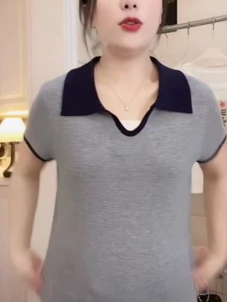 #短袖T恤 法式polo领撞色针织短袖上衣女2025夏季时尚设计感小众别致短款#针织衫 #夏季新款 #时尚穿搭 #百搭短袖