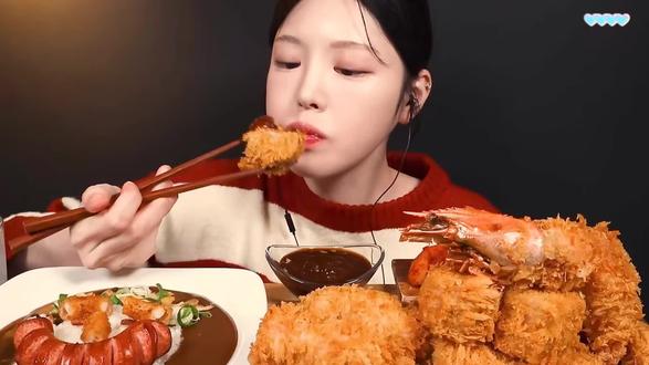 【Boki中文】外酥里嫩炸猪排+超辣咖喱吃播 #韩国美食声控#boki文福姬#咀嚼音#解压