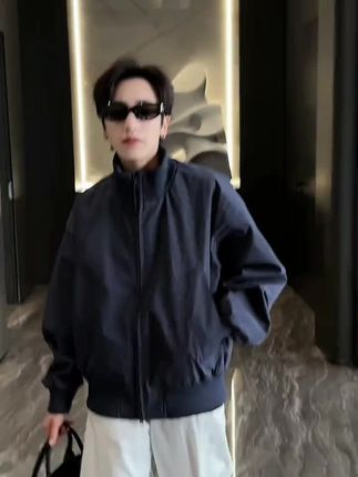 【美式立领藏青色工装教练飞行夹克外套男秋季cleanfit潮牌短款上衣】