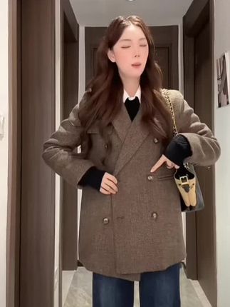 2025新款韩版宽松显瘦西装外套女美拉德穿搭呢子大衣 #上热门 2025新款韩版宽松显瘦西装外套女美拉德穿搭呢子大衣#每日分享 #穿搭 #外套穿搭 #表演艺术