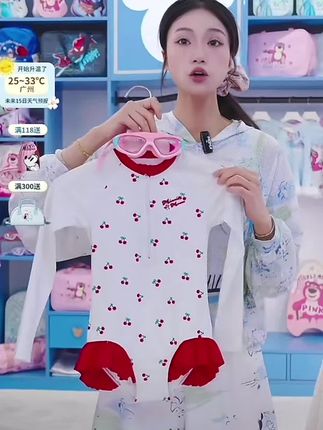 迪士尼儿童泳衣2025新款女童泳装度假中大童连体防晒游泳衣35320