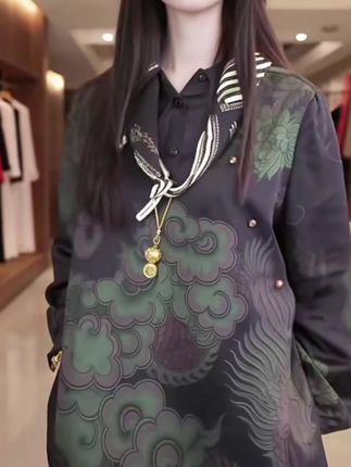 2025秋季新款时尚显瘦气质洋气上衣新中式国风改良复古中长款衬衫#个性搭配  #新中式穿搭 #国风穿搭#减龄穿搭#衬衫