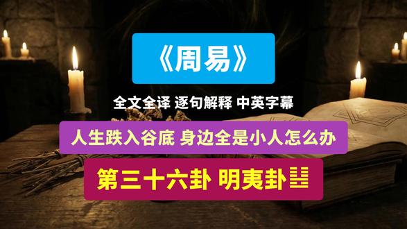 白话文解读《周易》第三十六卦 明夷卦 #听书 #有声书 白话文解读《周易》第三十六卦 明夷卦
䷣明夷:利艰贞。
彖曰:明入地中,明夷。内文明而外柔顺,以蒙大难,文王以之。“利艰贞”,晦其明也,内难而能正其志,箕子以之。
象曰:明入地中,明夷。君子以莅众用晦而明。
初九:明夷于飞,垂其翼。君子于行,三日不食。有攸往,主人有言。
象曰:“君子于行”,义不食也。
六二:明夷,夷于左股,用拯马壮,吉。
象曰:六二之吉,顺以则也。
九三:明夷于南狩,得其大首,不可疾贞。
象曰:“南狩”之志,乃大得也。
六四:入于左腹,获明夷之心,于出门庭。
象曰:“入于左腹”,获心意也。
六五:箕子之明夷,利贞。
象曰:箕子之贞,明不可息也。
上六:不明晦,初登于天,后入于地。
象曰:“初登于天”,照四国也。“后入于地”,失则也。 #哲学 #易经 #读书