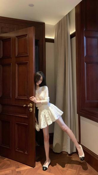 MARIE.COCO清冷微透防晒针织开衫初恋感蓬蓬蕾丝小白裙两件套装女 #海岛度假穿搭 #千金感穿搭 #韩系穿搭 #清纯感被它拿捏住了 #度假风穿搭