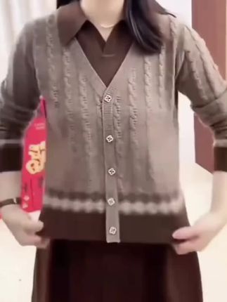 红人上新90-160斤高品质秋冬保暖毛衣女新款时尚衬衫领假两件2028#假两件衬衫 #保暖毛衣 #衬衫穿搭 #假两件毛衣