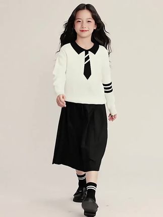 秋季就应该给女儿穿这种学院风套装~上身也太有气质了#女童穿搭 #学院风穿搭 #百褶裙 #被秋日氛围感穿搭拿捏了 #高品质童装