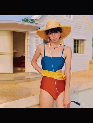 吊带抹胸简约撞色拼接连身泳衣女小胸露腰新款高级感度假泳装温泉#夏天该有的样子 #美背穿搭 #正常泳衣穿搭无不良价值观导向 #泳衣种草 #又美又飒