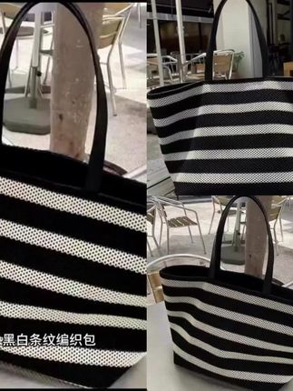 高级感黑白条纹托特包编织大容量单肩女包懒惰风轻便度假包购物袋###托特包 #托特包推荐 #单肩包 #单肩包女 #单肩包推荐