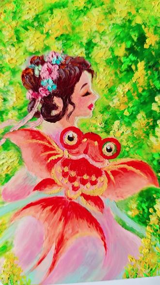 详细色号奔跑在油菜花田里放红色鲤鱼风筝的女孩油画棒手绘过程分享教程 #跟着抖音学画画 #风筝 #绘画教程 #油菜花 #手绘