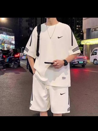 耐NK克休闲运动套装男士夏季薄款短袖t恤青少年短裤帅气两件套男