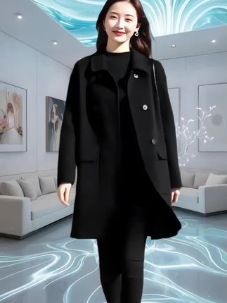 纯色大码新款女装韩版宽松中长款毛呢外套女双排扣显瘦呢子大衣!#呢子大衣 #时尚气质穿搭 #外套穿搭 #时髦穿搭 #高级感穿搭