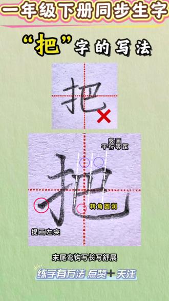 【一年级下册同步生字】“把”字的规范书写✍🏻 【书写要领✅】“把”字,提手旁,竖钩写长写直挺,提画左突出,巴部,横画平行,纵向竖画平行等距,弯钩写长写舒展#规范字书写 #硬笔书法 #练字 #练字技巧 #每天学习一点点