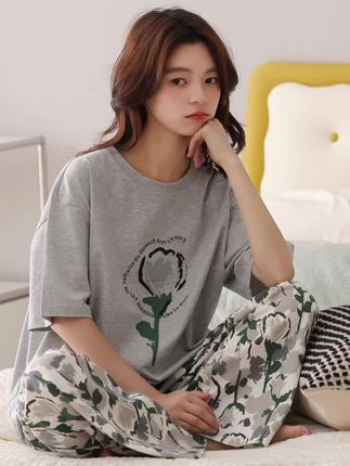 帕兰朵带胸垫睡衣女夏款100%纯棉短袖长裤薄款夏季可外穿全棉家居#夏季穿搭 #每日推荐 #舒适家居服 #好物推荐🔥 #爆款热卖中